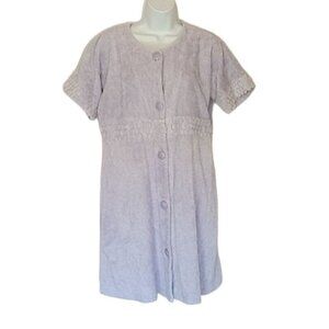 Stan Herman Robe Womens Lilac Terry Cloth Button-Front Short Sleeve Houseoat Che